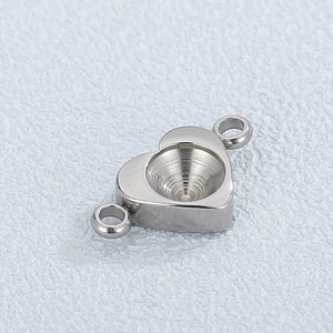 Polished heart-shaped stainless steel jewelry connector with double rings for DIY necklaces