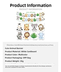 Detail of 12ft jungle animal party banner showing white cardstock material and sizes