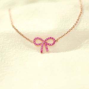 Bow Knot Bracelet 925 Sterling Silver Rose Gold Plated Pink Cubic Zirconia Elegant Adjustable Jewelry For Women