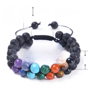 Double-layer 8mm 7 chakra energy bracelet with natural lava stone and amethyst beads