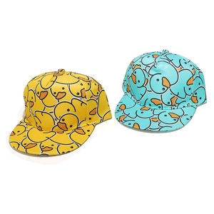 Zomerse snapback baseballpetten met cartoon eendjes prints in geel en lichtblauw