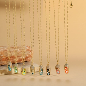 Golden Evil Eye flip flop pendant necklaces with colorful rhinestones set on stones