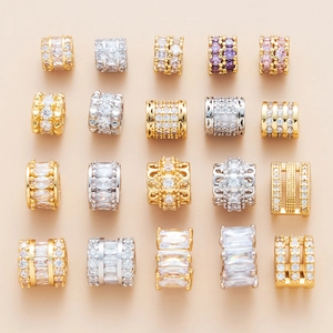 Assorted brass spacer beads with micro-paved cubic zirconia for DIY jewelry making