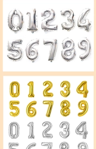 Detail of 16 inch gold and silver number foil balloons set for birthday party decoration