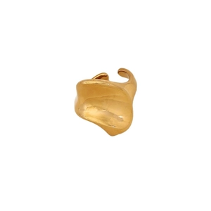 Minimalist gold irregular wave open ring with a polished lava style design for women