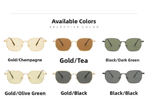 Multiple stylish retro oversized metal sunglasses in various color combinations with thin frames