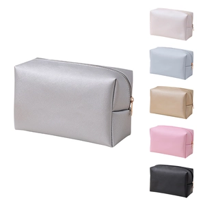 Silver PU leather makeup bag with zipper and multi-color options for travel storage