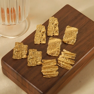 French vintage 18K gold stainless steel earrings with geometric wrinkled texture