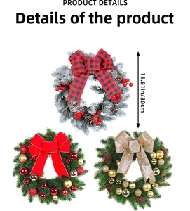 Detailed comparison of 30cm Christmas wreaths with red bows and festive ornaments
