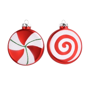 Set of red and white glittery 10cm Christmas candy ornaments with spiral patterns
