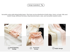Detail of lace trim and detachable bow on ribbed knit socks in pastel colors