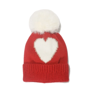 Cappello In Maglia Per Bambini Acrilico Caldo Inverno Motivo A Cuore Pompon In Pelliccia Sintetica Morbido Per Bambine
