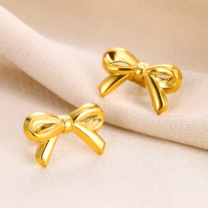 Luxury 18K gold-plated stainless steel bow earrings with a polished minimalist finish