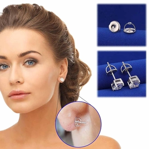925 sterling silver stud earrings with round cubic zirconia and secure screw back