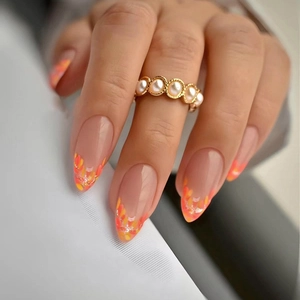Unghie Finte Mandorla Francese Autunno Foglia Acero Gradiente Glitter Manicure Elegante Per Donne