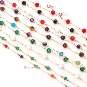 Gold plated stainless steel chain with colorful natural stone beads for DIY jewelry making