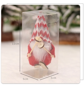 Detailed dimensions of 12cm knitted Christmas gnome figurine with wooden ski accessories