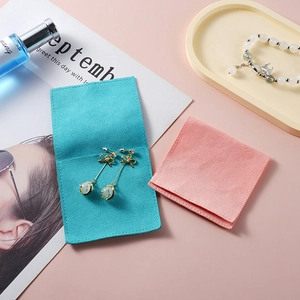 Microfiber jewelry envelope pouches in pink and blue with elegant velvet finish