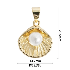 Golden shell pendant with white pearl inlay, 20.5mm size, elegant ocean series jewelry