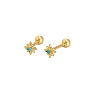 S925 silver gold-plated eight-pointed star stud earrings with turquoise stone and screw back