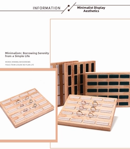 Rectangle wood ring display tray with velvet slots for jewelry storage showcase