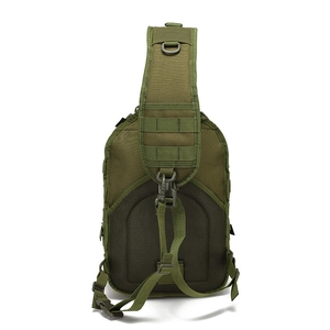 Army green tactical sling bag with breathable mesh back and MOLLE webbing system