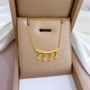Butterfly Pendant Necklace Titanium Steel Gold Plated Curved Bar Clavicle Chain Elegant Jewelry Women