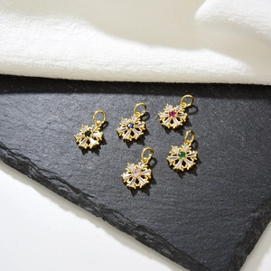 Snowflake Pendant Charm Copper Micro Pave Colorful Zircon Gold Plated For DIY Jewelry Making Elegant Women Accessory