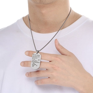Silver stainless steel dog tag necklace for Dad with Superhero laser engraving