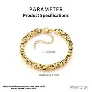Detailed 18K gold-plated stainless steel Byzantine bracelet with dimensions 180x5mm