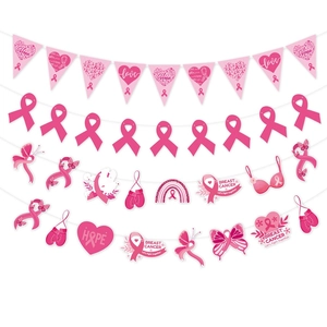 Pink ribbon breast cancer awareness party banners set with Hope and Love motifs