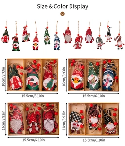 Detailed size and color display of various wooden Christmas gnome hanging ornaments