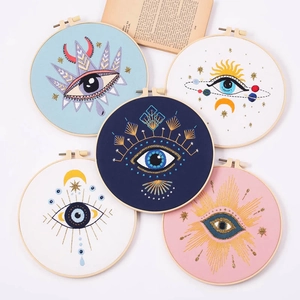 Evil Eye DIY Embroidery Kit Cotton Linen Hand Sew Celestial Pattern With Wooden Hoop For Beginner Home Wall Decor