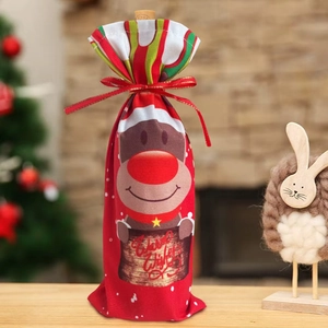 Housse de bouteille de vin de Noël rouge avec renne et inscription Warm Wishes