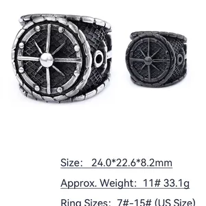 Mens vintage nautical rudder anchor ring in antique silver and black finish, US sizes 7-15