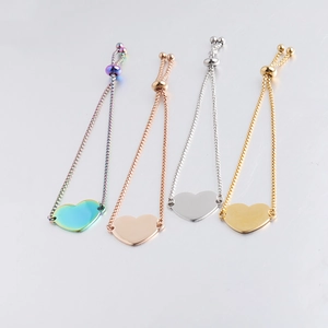 Bracelets à pendentif cœur en or, argent, or rose et arc-en-ciel avec chaîne ajustable