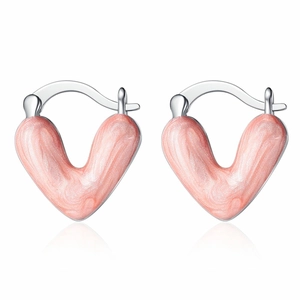 Modern Copper Heart Enamel Hoop Earrings With 925 Sterling Silver Earring Post Elegant Daily Minimalist Ear Jewelry For Women Gift