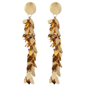 Chic gold leaf sequin tassel drop earrings with round studs for elegant women