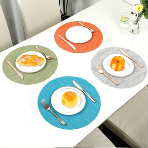 Round Placemat PVC Woven Heat Resistant Non-Slip Dining Table Mat Bamboo Texture Washable Home Decor