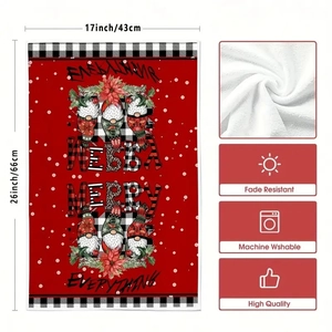 Detail of 17x26 inch Christmas gnome microfiber kitchen towel with Merry Everything print