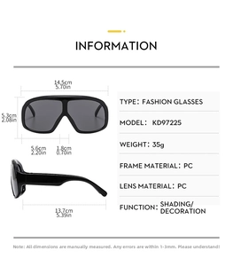 Size chart for oversized retro sunglasses with detailed frame dimensions and specifications