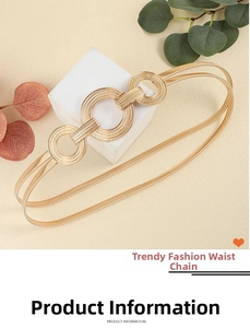 Detail der goldenen elastischen Metall-Taillenkette mit dreiteiliger Schnalle und Textur