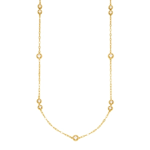 Long 18k gold-plated stainless steel sweater necklace with sparkling zircon stones