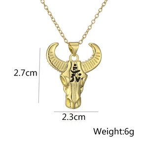 Detailed view of 18K gold plated bull skull pendant with exact size and weight dimensions