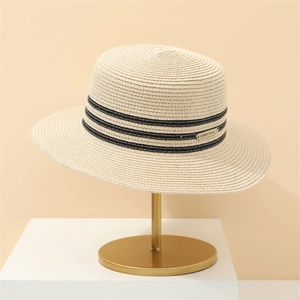 Elegant Straw Woven Sun Hat Women Flat Top Wide Brim Breathable Beach UV Protection Chic Summer Outdoor Travel