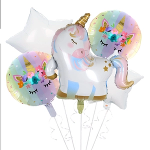 Ensemble de 5 ballons licorne en aluminium avec motifs ronds et formes d'étoiles
