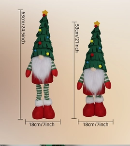 Size chart for plush Christmas tree gnomes showing height 63cm and 53cm specifications