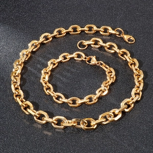 Polished gold hip hop O-chain necklace and bracelet set with lobster clasp for men