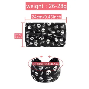 Halloween sports headband with white skull patterns and high elasticity sizing details