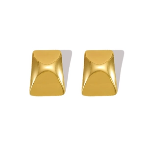 Polished 18k gold stainless steel rectangular earrings with textured X design